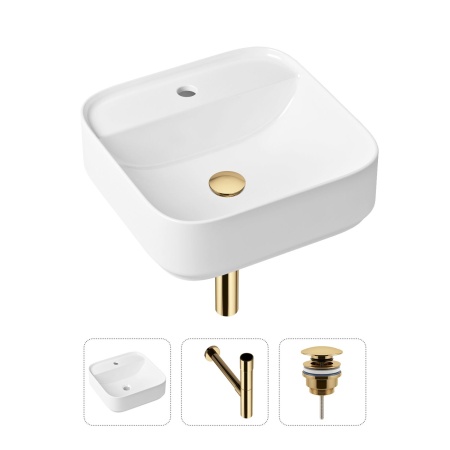 Комплект 3 в 1 Lavinia Boho Bathroom Sink 21520300: накладная фарфоровая раковина 42 см, металлический сифон, донный клапан