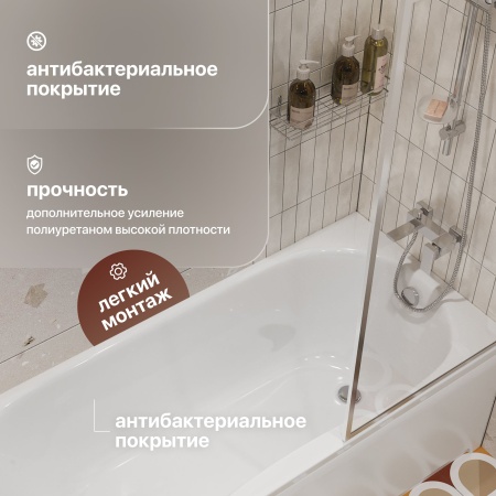 Акриловая ванна STWORKI Хальмстад 170x75 см, пристенная, белая, с каркасом