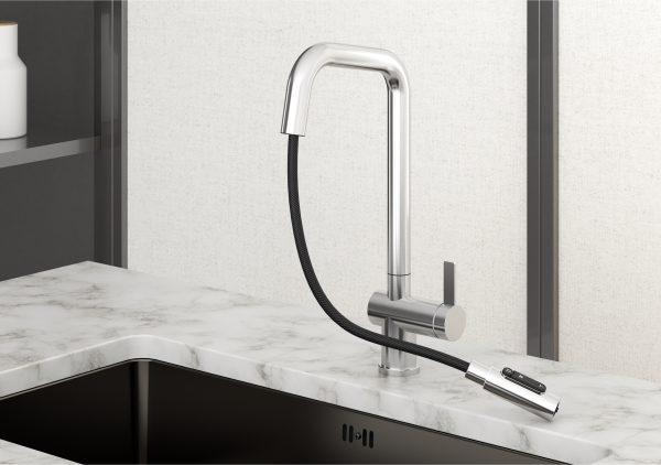 Смеситель для кухни Granula Kitchen Space 7273 золото сатин, подключение к фильтру, выдвижной излив, с душем