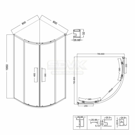 Душевое ограждение  Niagara Nova  NG-6625-34 (80*80*195) полукруг, двери раздвижные