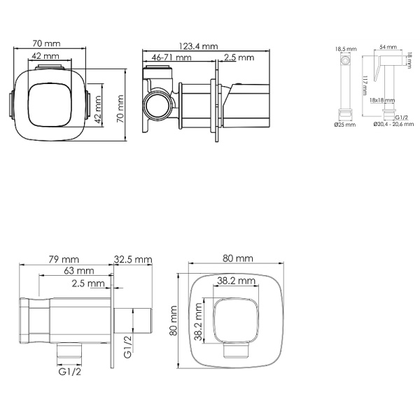 Встраиваемый комплект для биде WasserKRAFT со шлангом A8651.326.057.136 