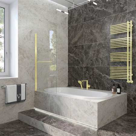 Шторка на ванну Veconi Palau PL-79G, 800x1500, золото брашинг, стекло прозрачное
