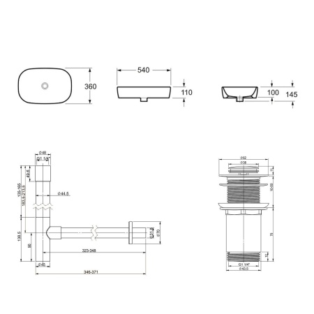 Комплект 3 в 1 Lavinia Boho Bathroom Sink 21520025: накладная фарфоровая раковина 54 см, металлический сифон, донный клапан