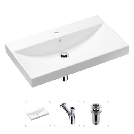 Комплект 3 в 1 Lavinia Boho Bathroom Sink 21520598: врезная фарфоровая раковина 80 см, металлический сифон, донный клапан