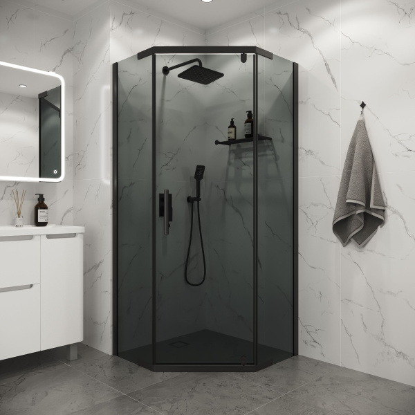 Душевое ограждение Niagara Eco NG-1010-14DT (100х100х190) трапеция,распашное,черный,стекло тонированное