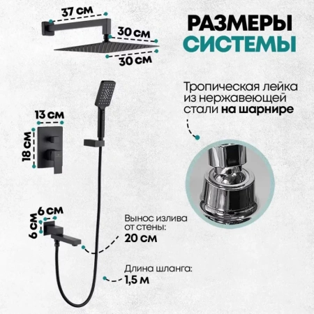Душевая система скрытого монтажа Grocenberg GB5008 Черный матовый
