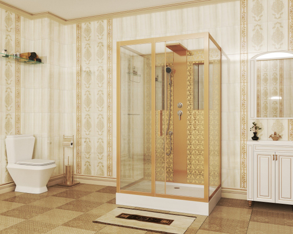 Душевая кабина Niagara Luxe NG-7711GBK 90x120х210, низкий поддон, стенки золото, без крыши