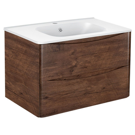 Тумба Vincea Paola 800 подвесная, 2 выкатных ящика soft close, R.Wood с умывальником VCB-2VP800W из искусственного камня, цвет белый