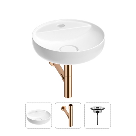 Раковина для ванной Wellsee Chalice Perfection 201001189 в наборе 3 в 1: круглая раковина белого глянцевого цвета, сифон, выпуск в цвете розовое золото