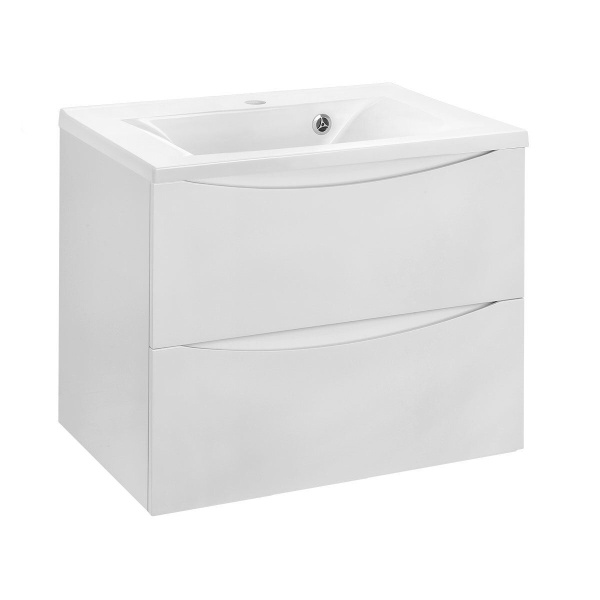 Тумба Vincea Mia 650 подвесная, 2 выкатных ящика soft close, G.White с умывальником VCB-3M650W из искусственного камня, цвет белый