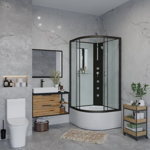 Душевая кабина Niagara Classic NG-6707-14BKTG 80х80х210-240, высокий поддон 40 см, стекло прозрачное, черные профиля