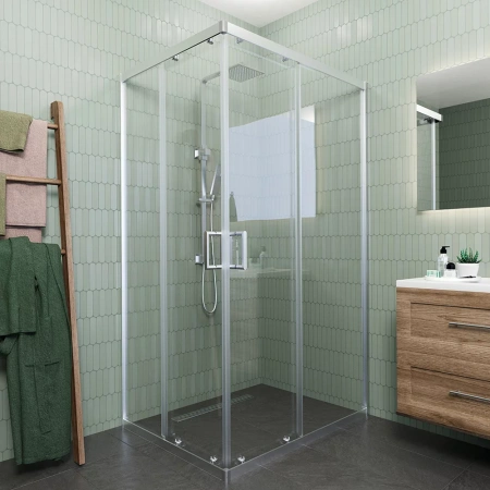 Душевой угол Veconi Rovigo RV-10, 1100x900x1950, хром, стекло прозрачное