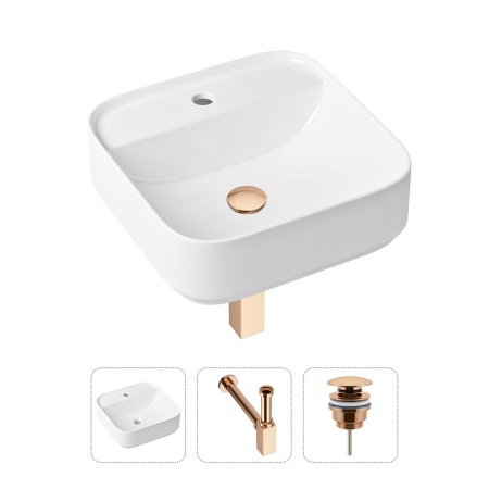 Комплект 3 в 1 Lavinia Boho Bathroom Sink 21520292: накладная фарфоровая раковина 42 см, металлический сифон, донный клапан