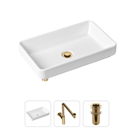 Комплект 3 в 1 Lavinia Boho Bathroom Sink 21520157: накладная фарфоровая раковина 55 см, металлический сифон, донный клапан