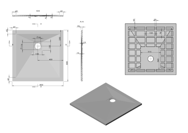 Поддон для душа из искусственного камня Vincea VST-4SR8080W, 800*800*25, белый матовый
