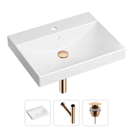 Комплект 3 в 1 Lavinia Boho Bathroom Sink 21520573: врезная фарфоровая раковина 60 см, металлический сифон, донный клапан