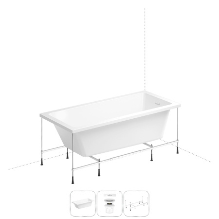 Акриловая ванна в наборе 3 в 1: встраиваемая ванна, слив-перелив, каркас Wellsee FreeDom 2.0 20212772R