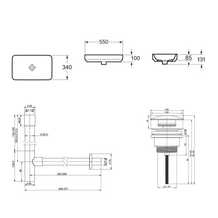 Комплект 3 в 1 Lavinia Boho Bathroom Sink 21520138: накладная фарфоровая раковина 55 см, металлический сифон, донный клапан