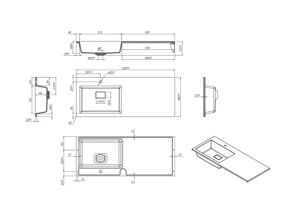 Умывальник RoxenBath Faber 120L 30010120L-W