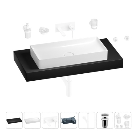Раковина 75 см со столешницей 100 см Wellsee Pure BY Wellsee 201011670 в наборе 9 в 1: столешница, раковина, встраиваемый смеситель, сифон, выпуск, аксессуары (цвет набора матовый белый)