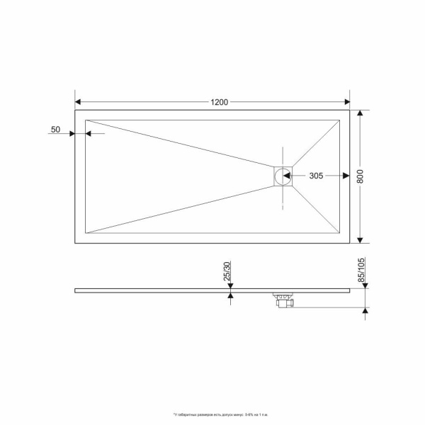 Душевой поддон прямоугольный RGW ST-W Белый (Комплект), 800x1200
