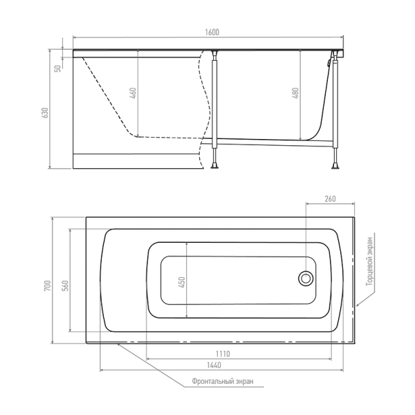 Акриловая ванна с каркасом Timo RITTA1670 1600х700