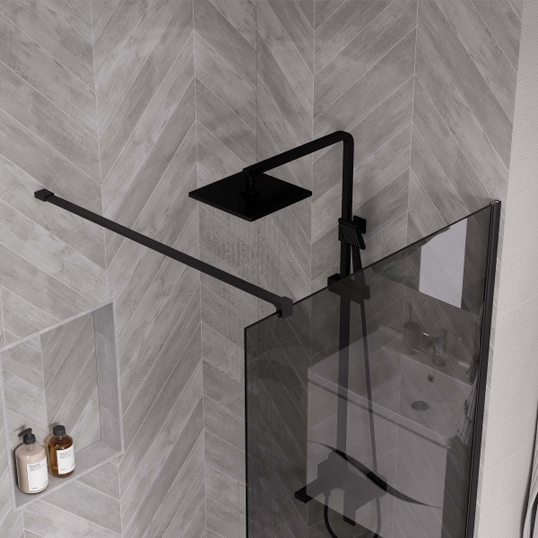 Душевая перегородка ограждение Reflexion RX200100TBL-15 Walk in 200x100см тонированное закаленное стекло 8мм черный профиль