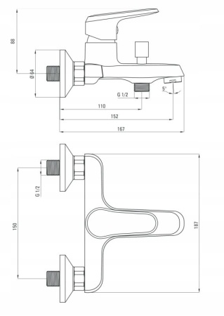 Смеситель для ванной Deante Avis BGV_010M хром