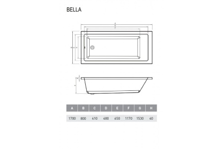 Ванна акриловая Relisan BELLA Гл000026031, 170x80
