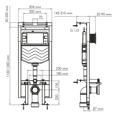 Система инсталляции для унитазов WasserKRAFT Dinkel 58TLT.010.ME.PB03
