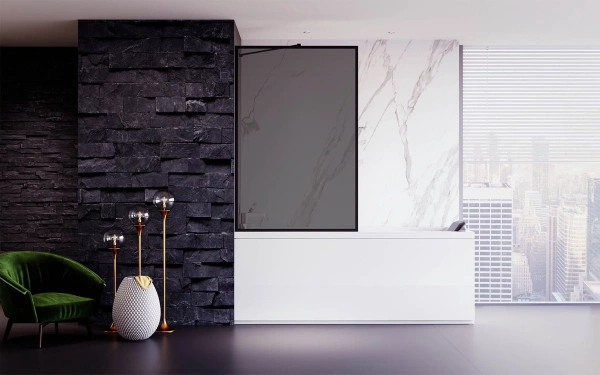 Шторка на ванну Veconi Palau PL-85B, 900x1500, черный, стекло тонированное