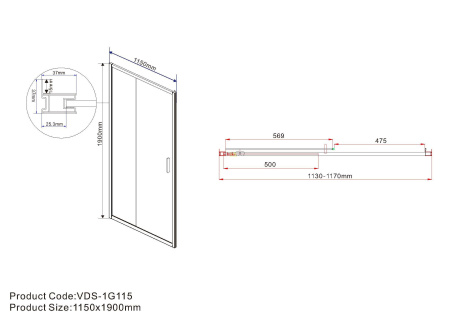 Душевая дверь Vincea Garda VDS-1G115CH, 1150, хром, стекло шиншилла