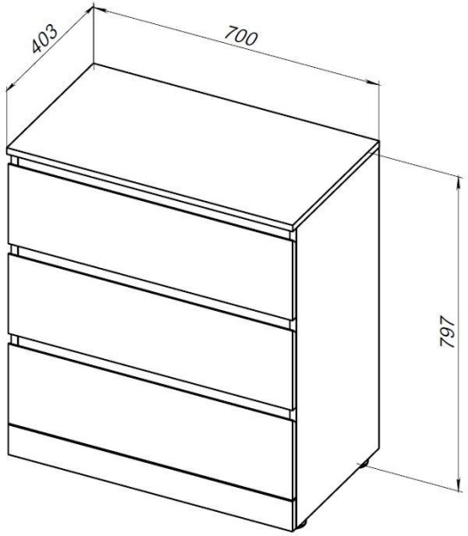 Комод Aquanet Сканди 700x400 Дуб крафт (3 ящика)