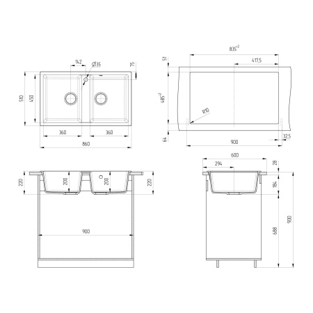 Кухонная мойка Ulgran U-708-341, ультра-белый