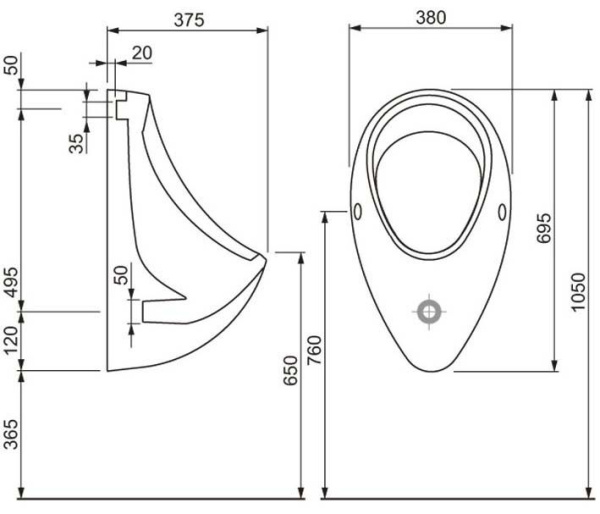 Писсуар Cersanit TAURUS подвод воды сзади, P-PI-T100