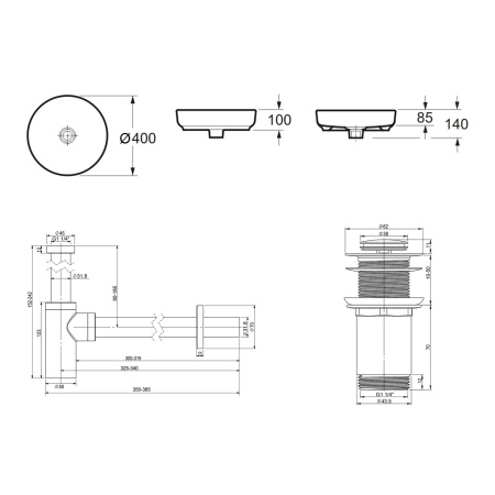 Комплект 3 в 1 Lavinia Boho Bathroom Sink 21520167: накладная фарфоровая раковина 40 см, металлический сифон, донный клапан