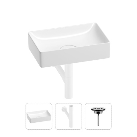 Раковина для ванной Wellsee Pure BY Wellsee 201001215 в наборе 3 в 1: прямоугольная раковина белого глянцевого цвета, сифон, выпуск в цвете матовый белый