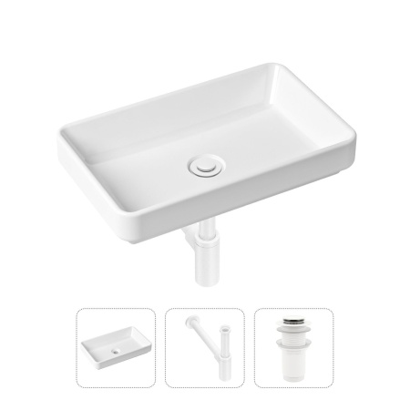 Комплект 3 в 1 Lavinia Boho Bathroom Sink 21520121: накладная фарфоровая раковина 55 см, металлический сифон, донный клапан