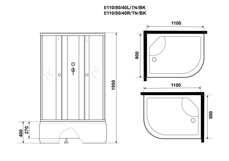 Душ.каб. Niagara Eco E90/26Q/TN/BK (900х900х2000) 4 места