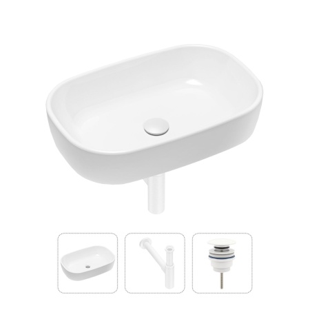 Комплект 3 в 1 Lavinia Boho Bathroom Sink 21520044: накладная фарфоровая раковина 54 см, металлический сифон, донный клапан