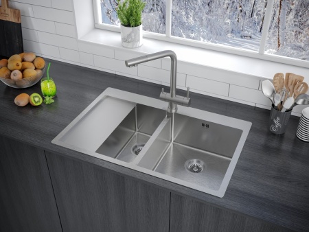 Мойка нерж. сталь KRONER 78/2SF, PM227851-BSR, брашированная сталь, правая, 780х510мм, Paulmark