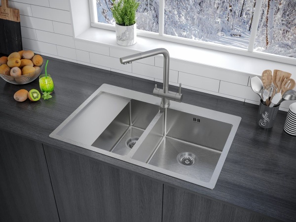 Мойка нерж. сталь KRONER 78/2SF, PM227851-BSR, брашированная сталь, правая, 780х510мм, Paulmark