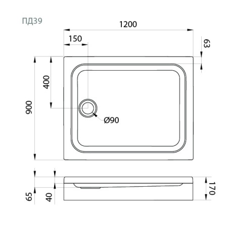 Поддон душевой Triton 120x90 низкий (ПД39)