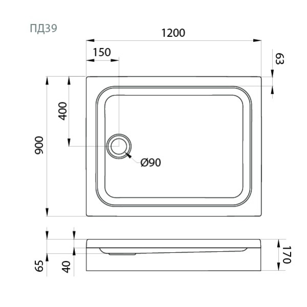 Поддон душевой Triton 120x90 низкий (ПД39)