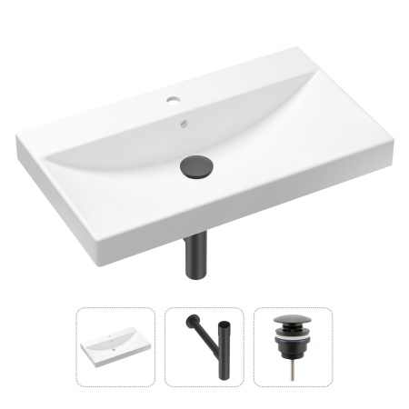 Комплект 3 в 1 Lavinia Boho Bathroom Sink 21520623: врезная фарфоровая раковина 80 см, металлический сифон, донный клапан