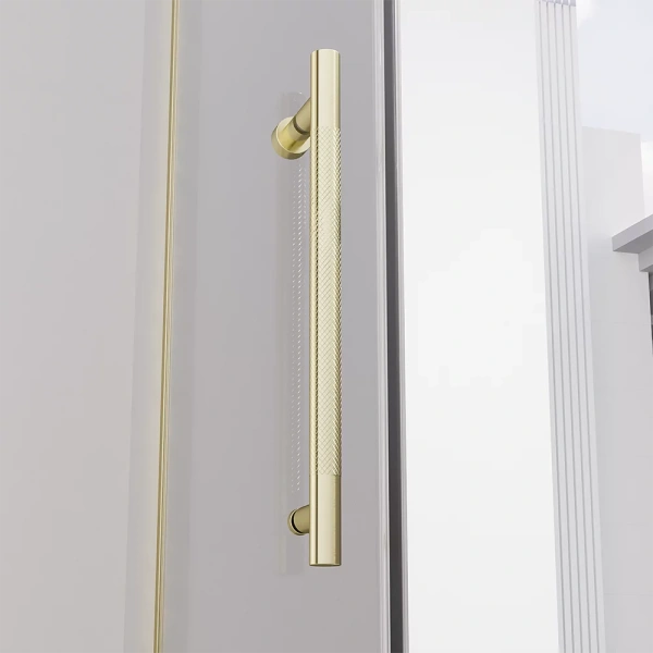 Душевая дверь распашная Veconi Premium Alassio G, 1500х2000, брашированное золото, стекло прозрачное осветленное
