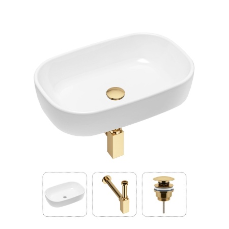 Комплект 3 в 1 Lavinia Boho Bathroom Sink 21520020: накладная фарфоровая раковина 54 см, металлический сифон, донный клапан