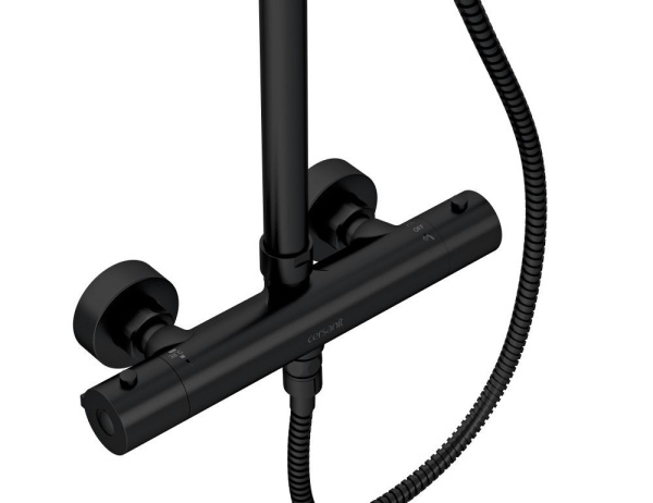 Душевая система Cersanit BRASKO BLACK, смеситель термостатический, 3 режима шланг 150 металл черный, 63112