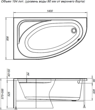 Акриловая ванна Aquanet Mia 140x80 L (с каркасом)