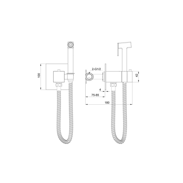 Смеситель с гигиеническим душем и термостатом, встраиваемая WONZON & WOGHAND, Черный матовый (WW-88829910-MB)